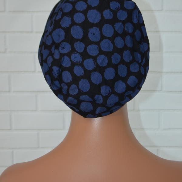 Handgemaakte chemo muts Bonnie zwart blauw tinten maat M