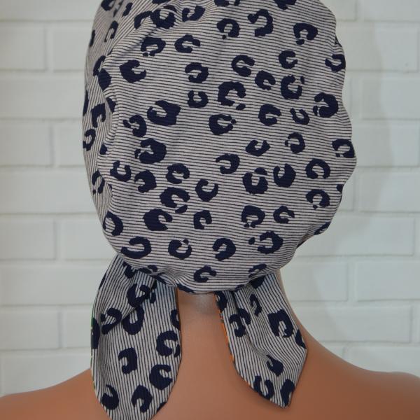 Handgemaakte chemo muts Bobby navy blauw en groen maat L