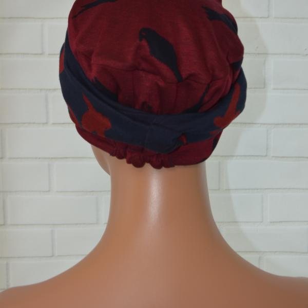 Handgemaakte chemo muts Brina bordeaux blauw/blauw bordeaux maat L