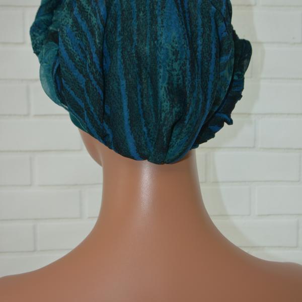 Handgemaakte chemo muts met sjaal Bella turquoise tinten maat M.