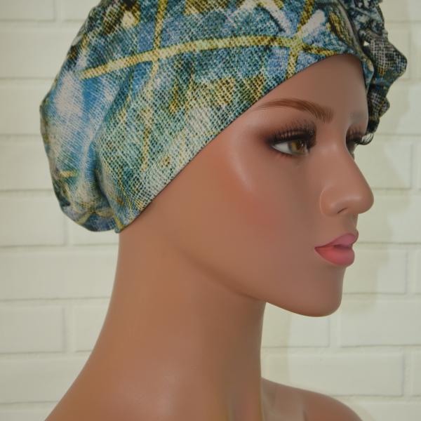 Handgemaakte chemo muts Beyonce groen en blauw maat M