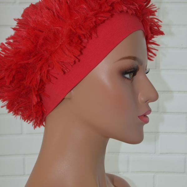 Handgemaakte chemo muts Brigit de luxe maat M rood