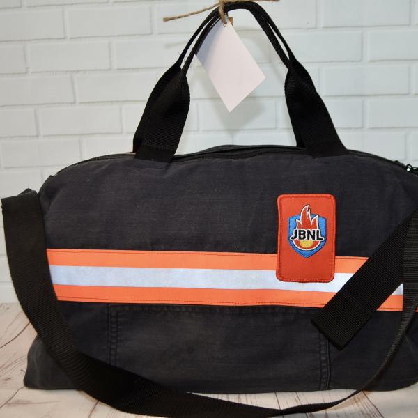 Stoere handgemaakte brandweertas met oranje striping jeugdbrandweer