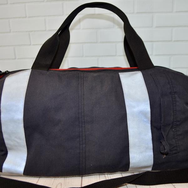 Stoere handgemaakte brandweertas met grijze originele striping