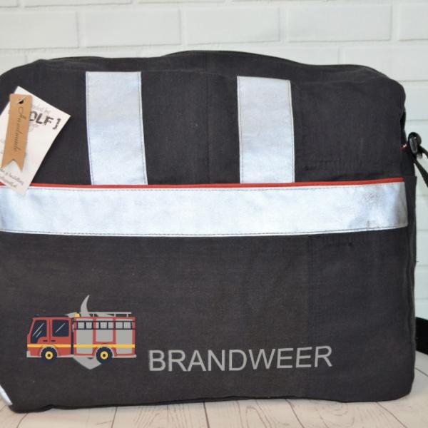 Stoere handgemaakte brandweertas voor laptop met originele zak 